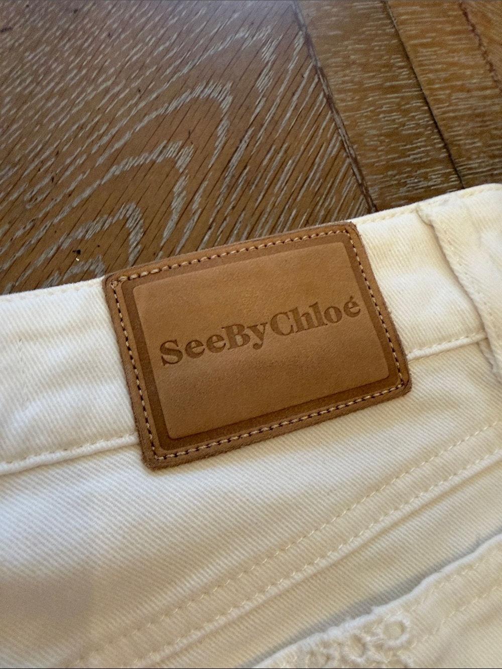 See By Chloé Iconic Emily White High Rise Flared Jeans Eyelet Embroidered Pocket - Picture 6 of 8